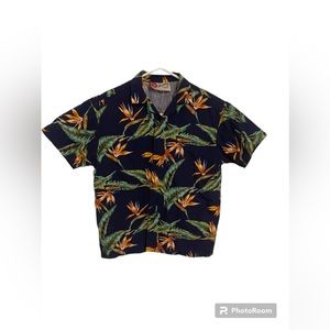 Hilo Hatties Tropical Bird Of paradise Hawaiian Shirt Boys Ocean XS Made In USA